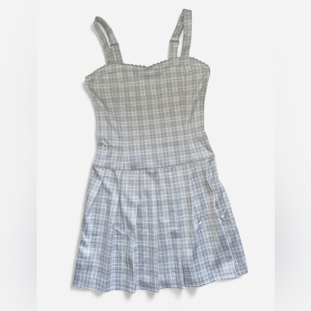 Derek Heart Light Gray Checkered Plaid Pleated Mini Dress Size S